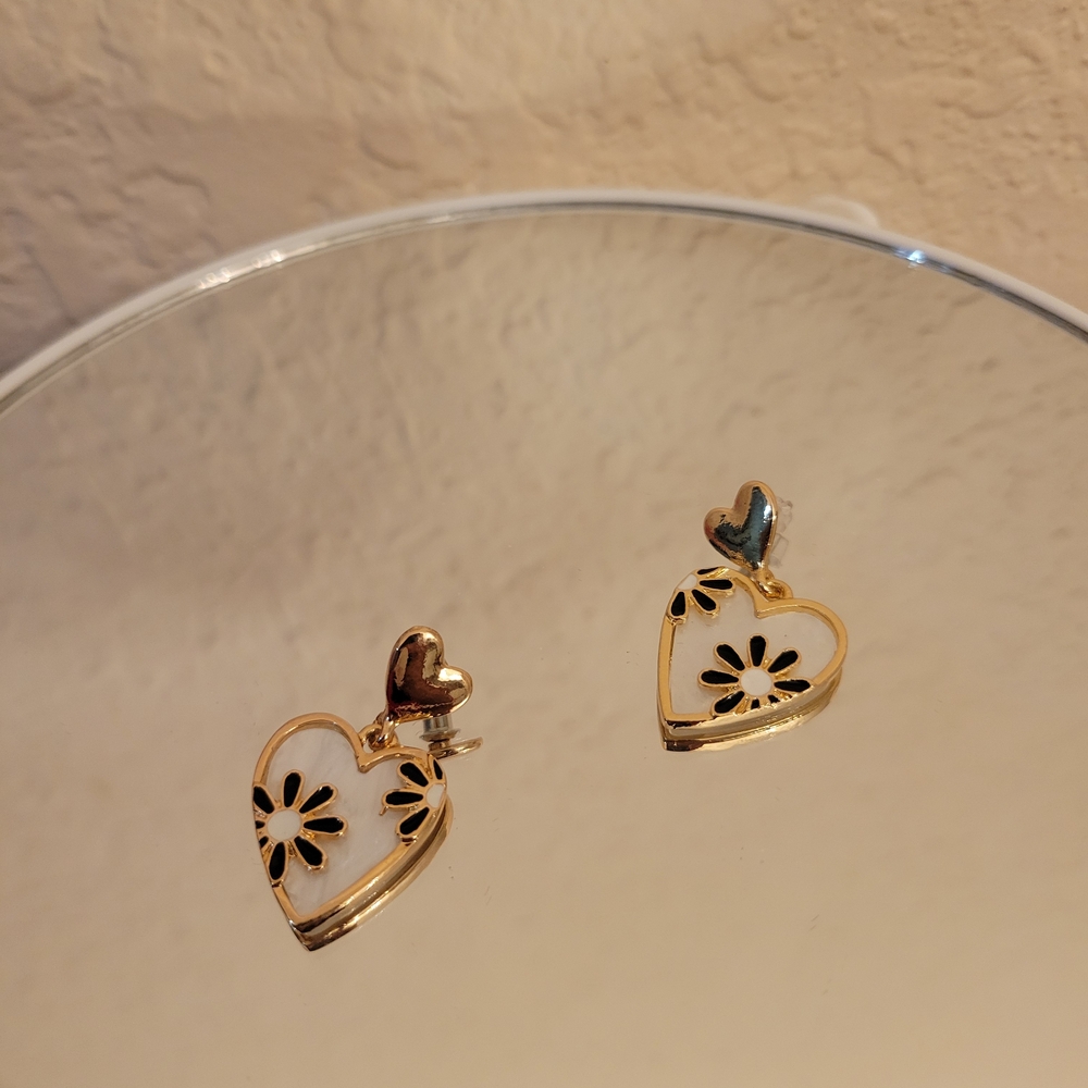 Gold Heart Flower Earrings